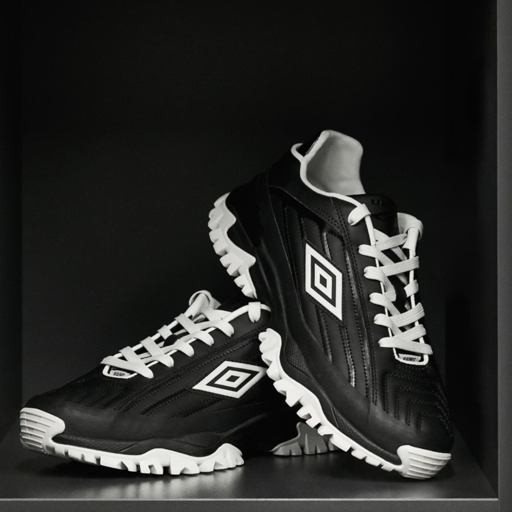 Rains X Umbro Fusion logo sneakers in black with white detailing